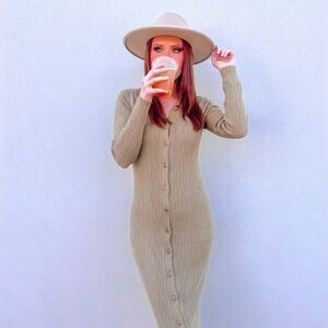 Open Edit Button Down Long Sleeve Maxi Dress